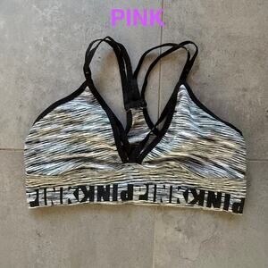 PINK Victoria’s‎ Secret L Black & White Cool & Comfy Strappy Soft Cup Bralette